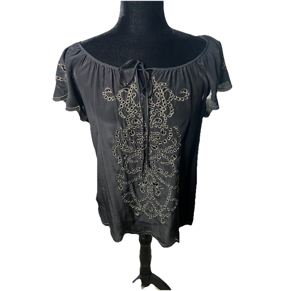 Nanette Lepore Silk Black & Gold  Blouse Sz 4